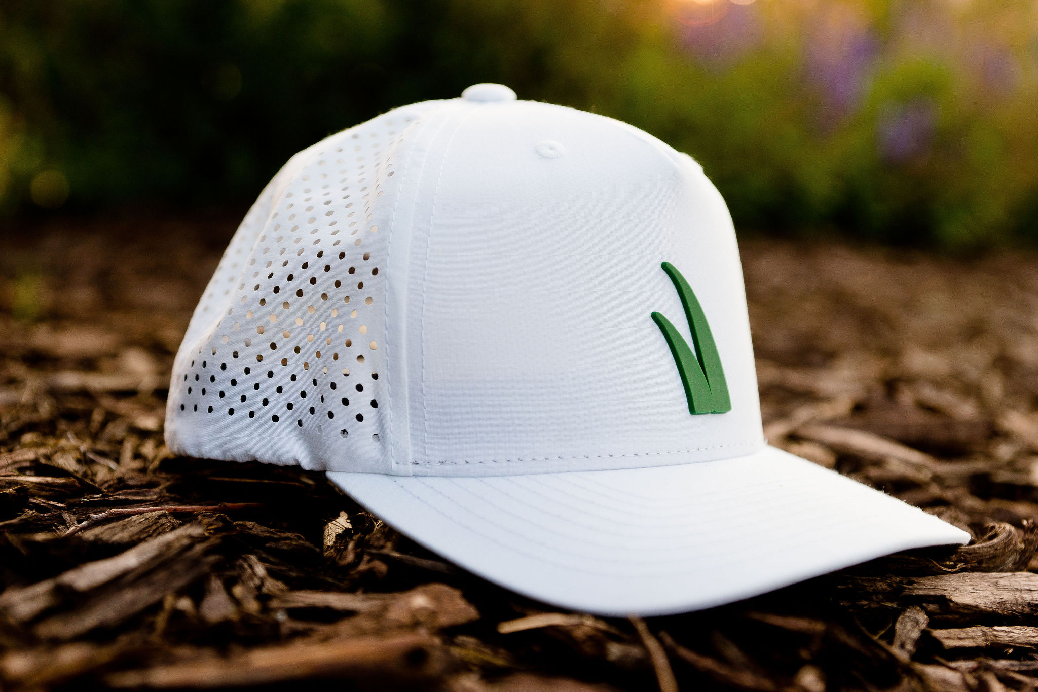 White & Forest Grass Blade Performance Snapback Hat | Ope It's Mow